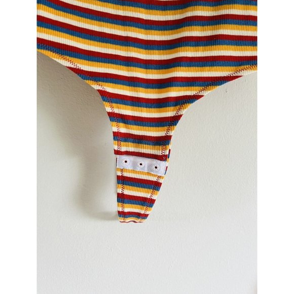 Madewell Ribbed Spaghetti-Strap Thong Bodysuit in Rainbow Stripe Medium - Picture 4 of 7
